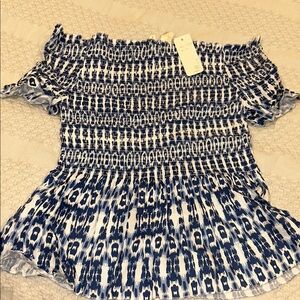 Blue Patterned Off-Shoulder Women's Top